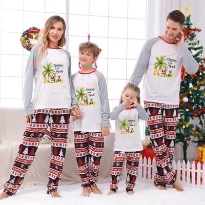Tropical Christmas on the Beach Family Pajamas Grey Sleeve Matching Holiday Set