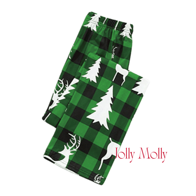 Christmas Reindeer Green Buffalo Plaid Pajama Pants with Pockets