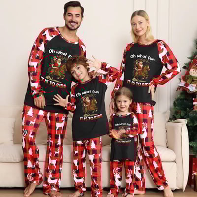 Christmas Horse Ride Family Matching Pajamas Red Plaid Sleepwear