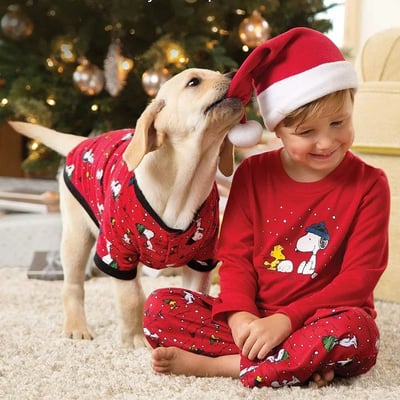 Snoopy Red Christmas Family Matching Pajamas with Dog Outfit
