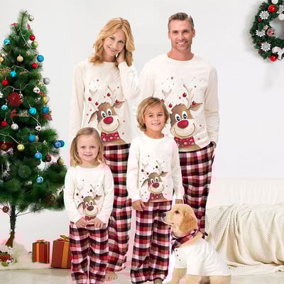 Reindeer Christmas Family Matching Pajamas Plaid Set