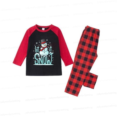 Matching Family Christmas PJs – Let It Snow Snowman Tops & Buffalo Plaid Pants
