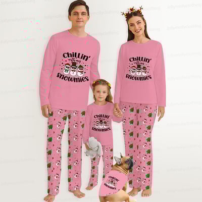 Pink Snowman Matching Christmas Pajamas for Family & Dog