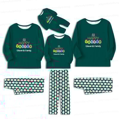 Matching Family and Pet Easter Pajamas Personalized Name Green Set