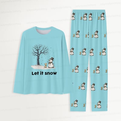 Let It Snow Pastel Blue Family & Pet Matching Snowman Pajamas