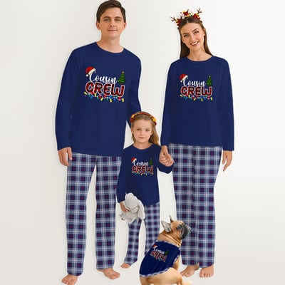 Cousin Crew Family Matching Holiday Pajamas Navy Blue