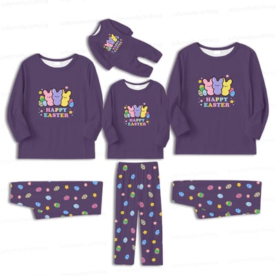 Happy Easter Matching Family and Dog Pajama Set Purple Long Sleeve Sleepwear