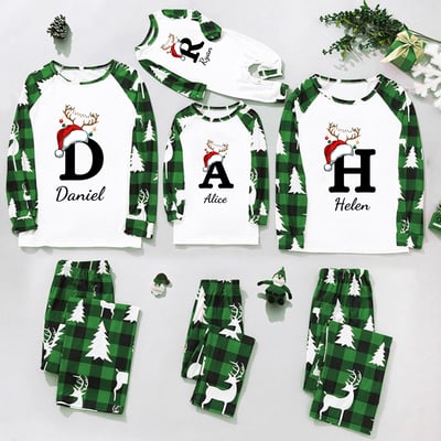 Personalized Christmas Monogram Green Family Matching Pajamas