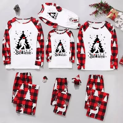 Christmas Bigfoot Family Matching Pajamas Believe Red Plaid Reindeer