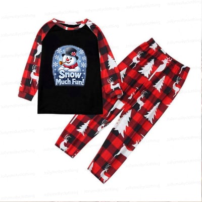 Snow Much Fun Snowman Matching Family Christmas Pajama Set Red Plaid