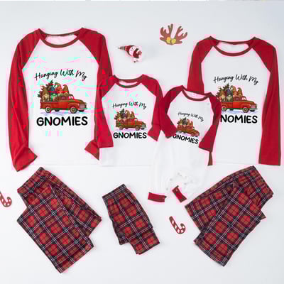 Christmas Red Truck Gnomes Matching Family Pajamas Plaid
