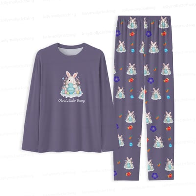 Custom Name Easter Bunny Family Pajamas with Dog Matching Set