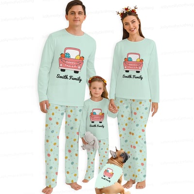 Custom Name Happy Easter Matching Family Pajamas Mint Green Sleepwear
