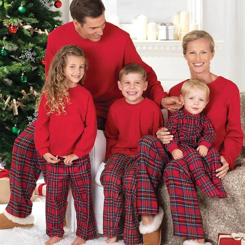 Classic Red Plaid Christmas Family Matching Pajamas Set