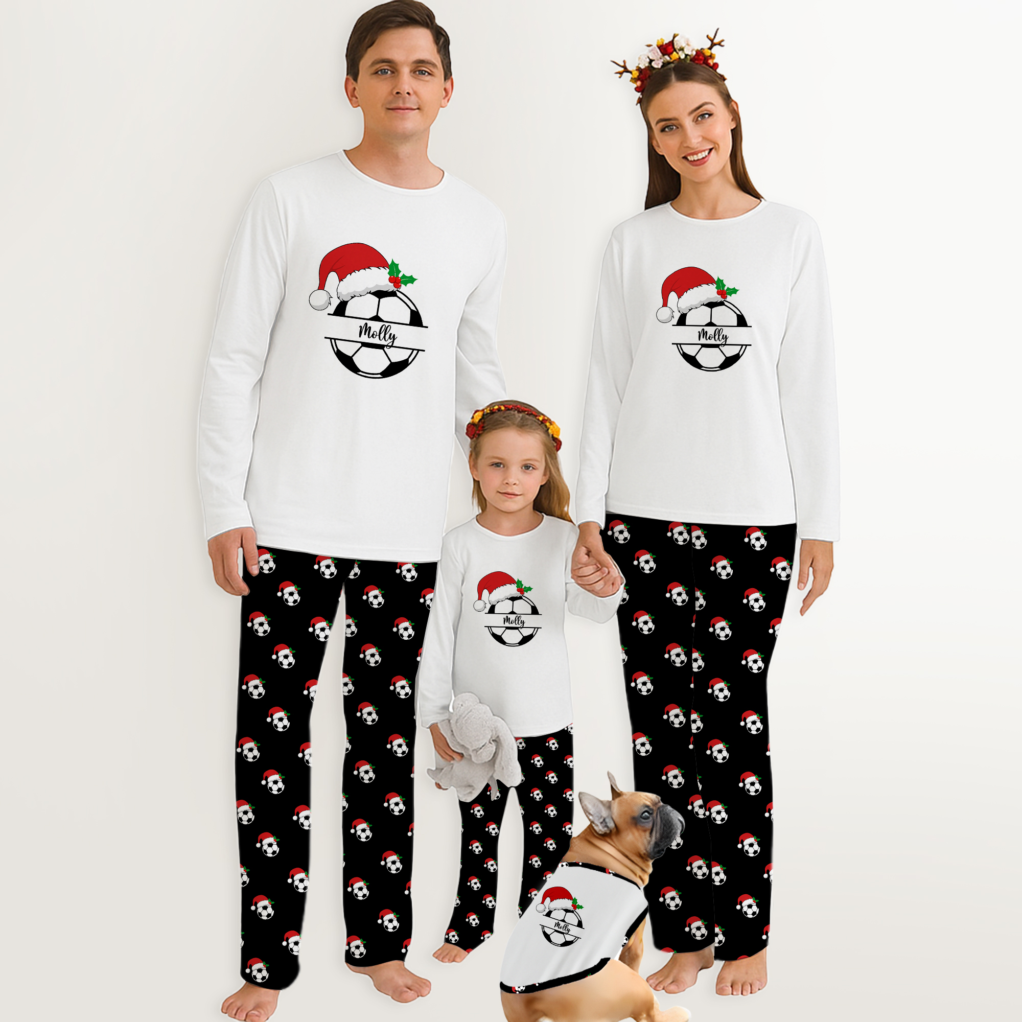 Custom Name Christmas Soccer Ball Family Matching Pajamas